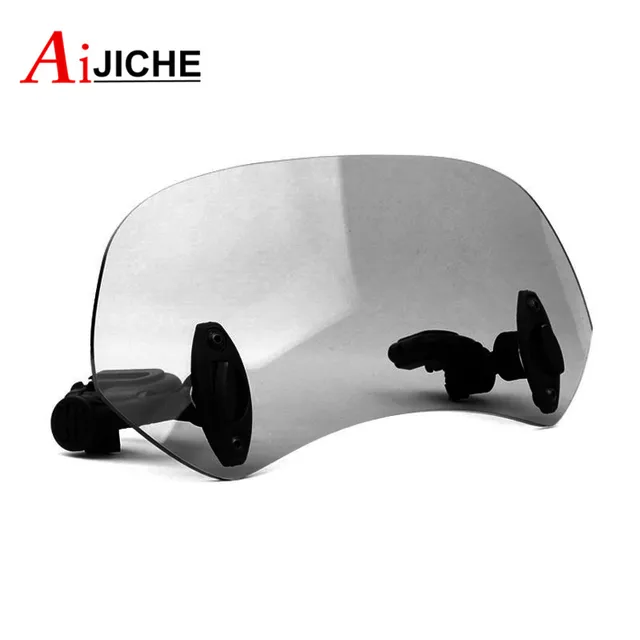 Universal Motorcycle Scooter Adjustable Clip On Windscreen Windshield Extension Spoiler Wind Deflector Adjustable Lockable Small smoked