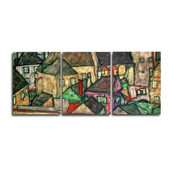 

Laeacco 3 Panel Canvas Calligraphy Painting Cartoon Abstract House Poster and Print Wall Art for Living Room Home Decor Pictures