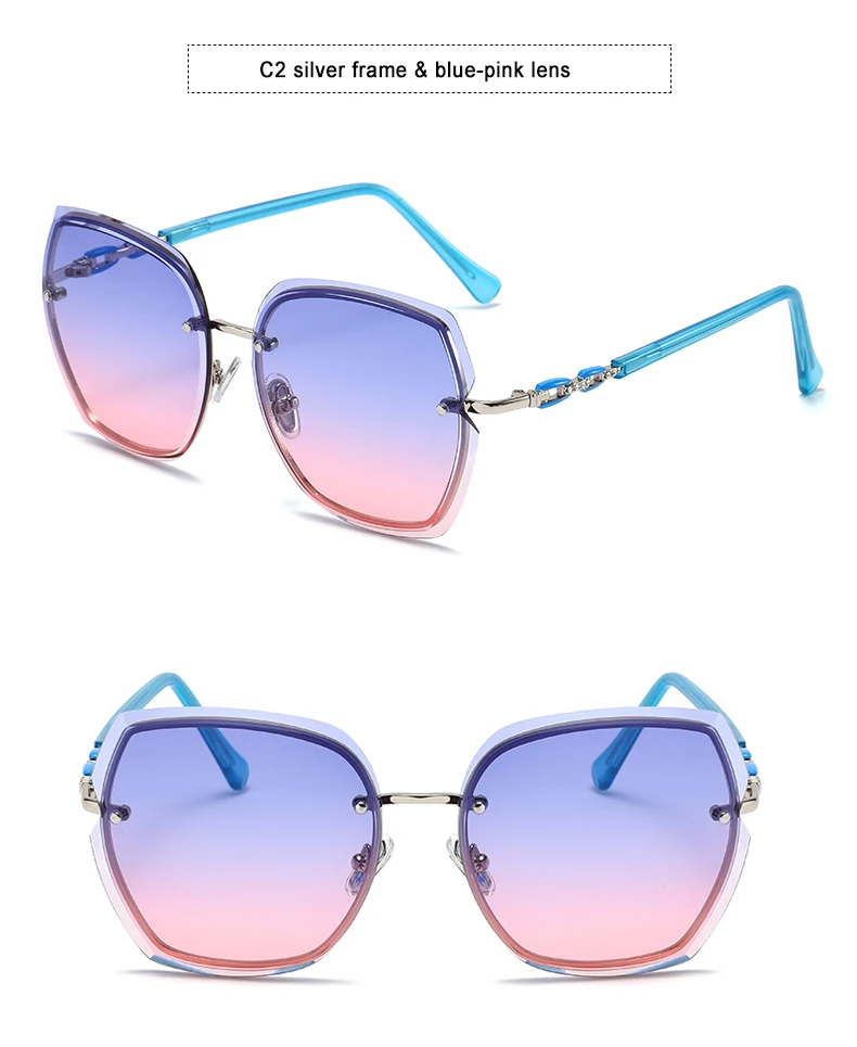 blue pink Blanche Michelle, модные негабаритные солнцезащитные очки для женщин, UV400, фирменный дизайн, без оправы, квадратные солнцезащитные очки для женщин, lentes de sol mujer - Цвет линз: blue pink