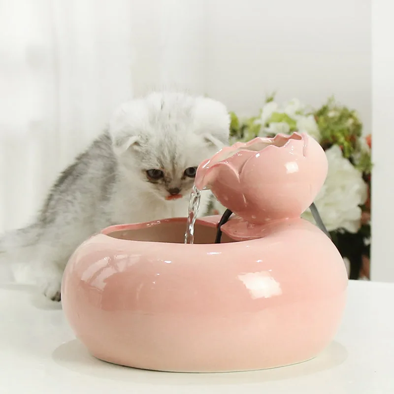 Cat Ceramic Water Fountain Automatic Pet Drinking Fountain Quiet Electric Automatic Circulation System Water Dispenser HFing