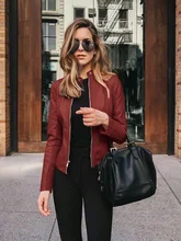 

Fashion Street Autumn Winter Faux Leather Jackets Casual Zipper Leather Jacket Sleeve Basic Jacket
