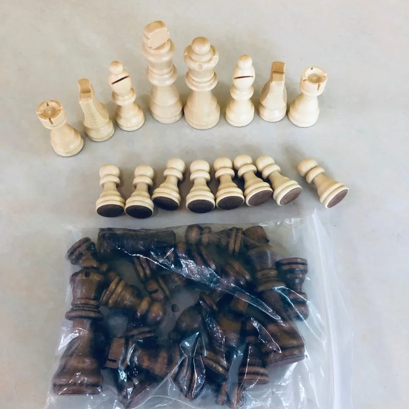 A Set Chess Pieces Original Solid Wood 3 Inch Brown and Wood board game wooden chess table games chess pieces