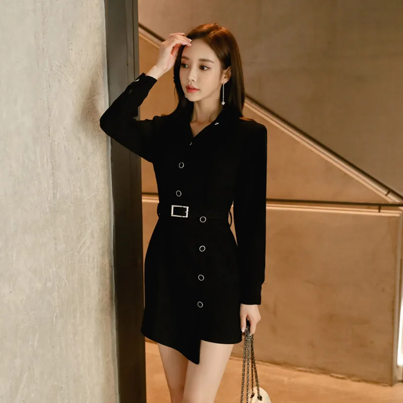 

WOMEN'S Dress 2019 Spring Clothing New Products Ol Career Elegant V-neck Button Waist Hugging Slimming Sheath Long-sleeved Dress