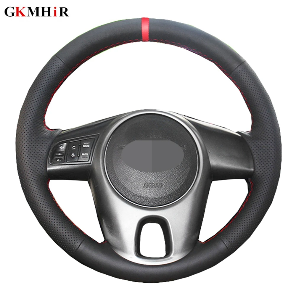 Black Car Steering Wheel Cover Red Marker Artificial Leather For Kia
