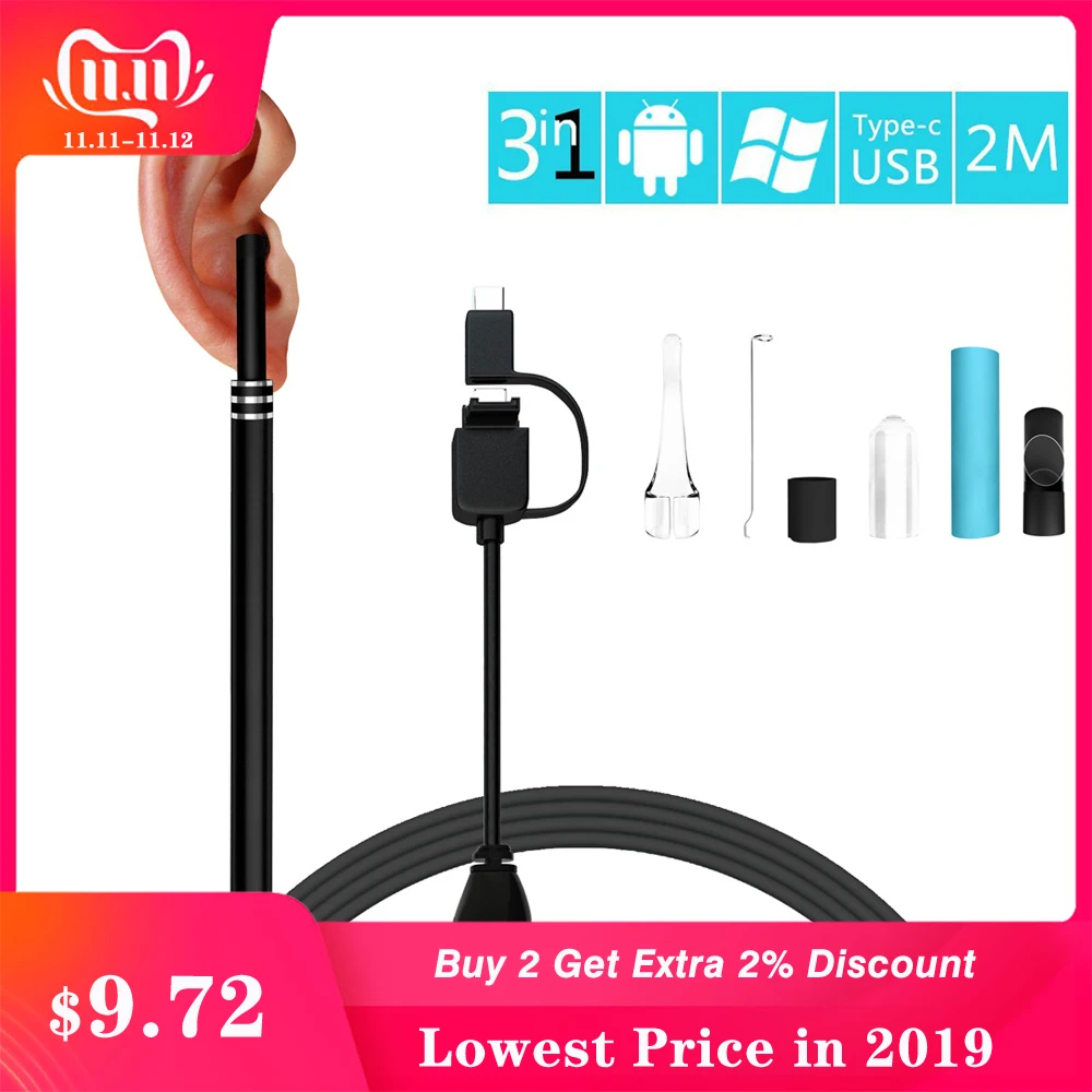 

3 in 1 0.3MP Ear Cleaning Endoscope HD Visual Ear Spoon Earpick Earwax Camera USB Android Type-c Health Care Cleaning Tool