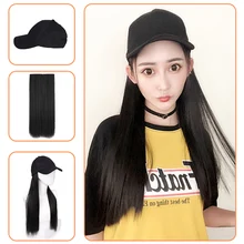 Новинка,, женские длинные прямые парики, синтетические волосы для наращивания, бейсбольный парик, шляпа, кепка