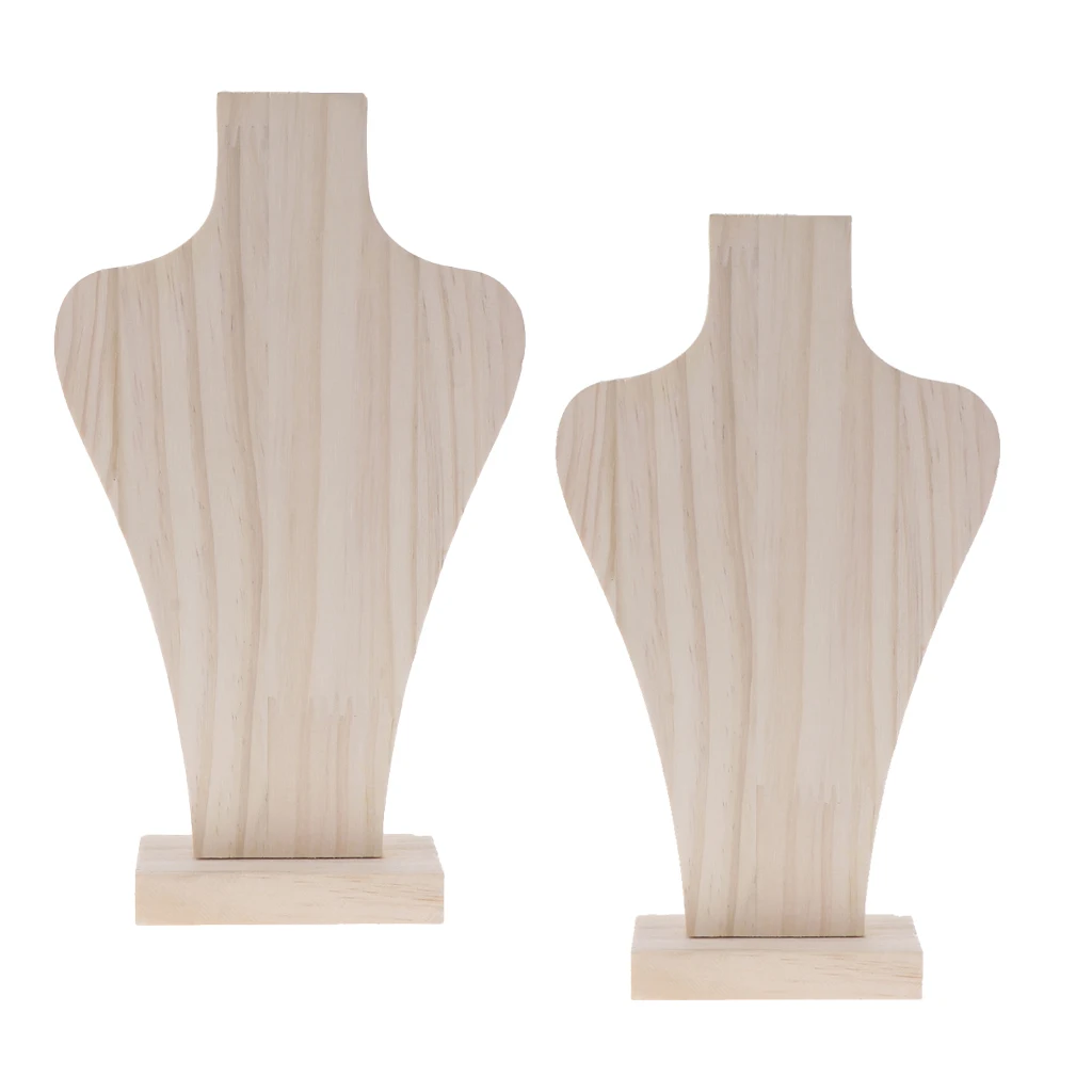 2 Pieces Unpainted Natural Wood Mannequin Bust Display Necklace Jewelry 2 Pieces Unpainted Natural Wood Mannequin Bust Display Necklace Jewelry