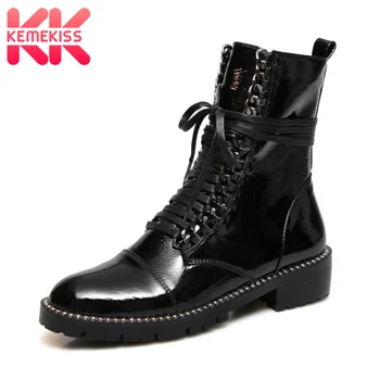 

KemeKiss New Women Boots Real Leather Winter Shoes Woman Fashion Motorcycle Boots Footwear Ankle Boots Footwear Size 33-43