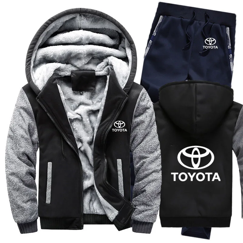 Толстовки для мужчин с логотипом автомобиля Тойота, мужские толстовки с капюшоном, костюм зимний толстый теплый флис, хлопковый спортивный костюм на молнии, мужская куртка+ штаны, 2 шт. s - Цвет: 807