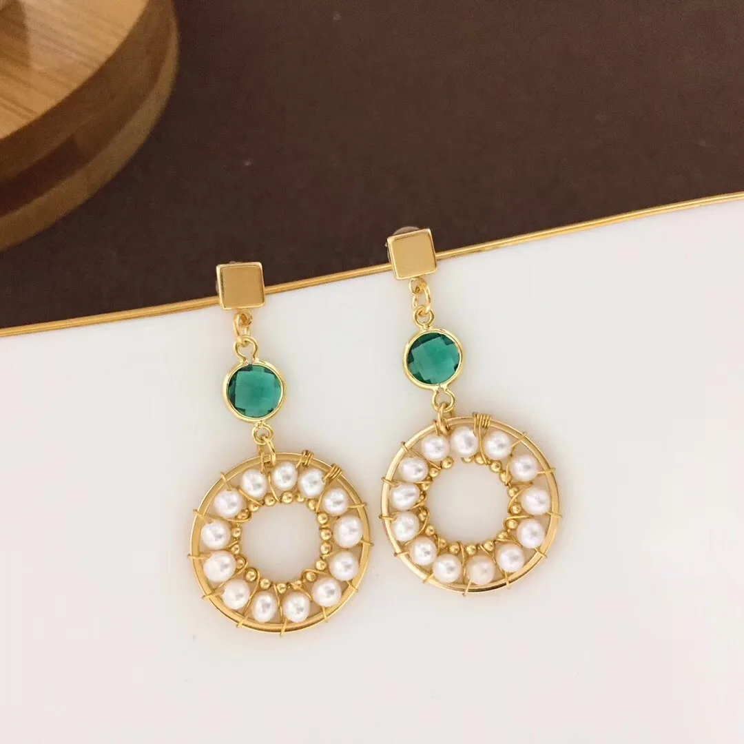 

Butterfly Home Japanese And South Korean Style Sweet Circular Ring 14k Gold 3-4 near round Glare Virgine Pearl Earrings Ymes15g1