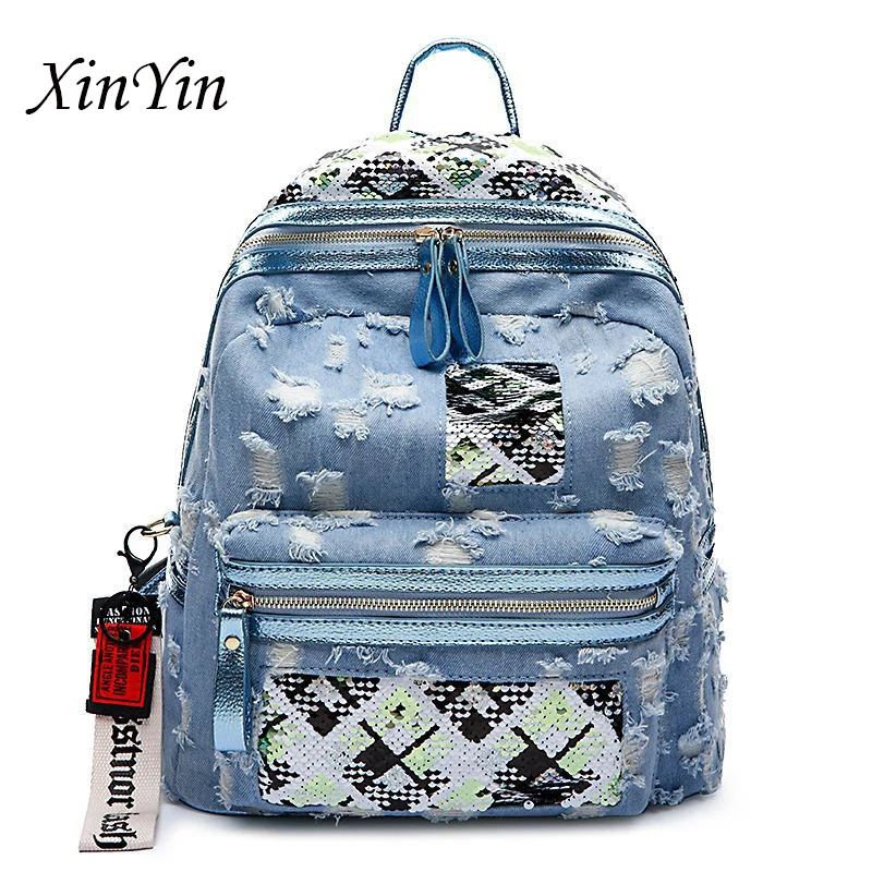 Модный простой темпераментный женский рюкзак с вышивкой и блестками для