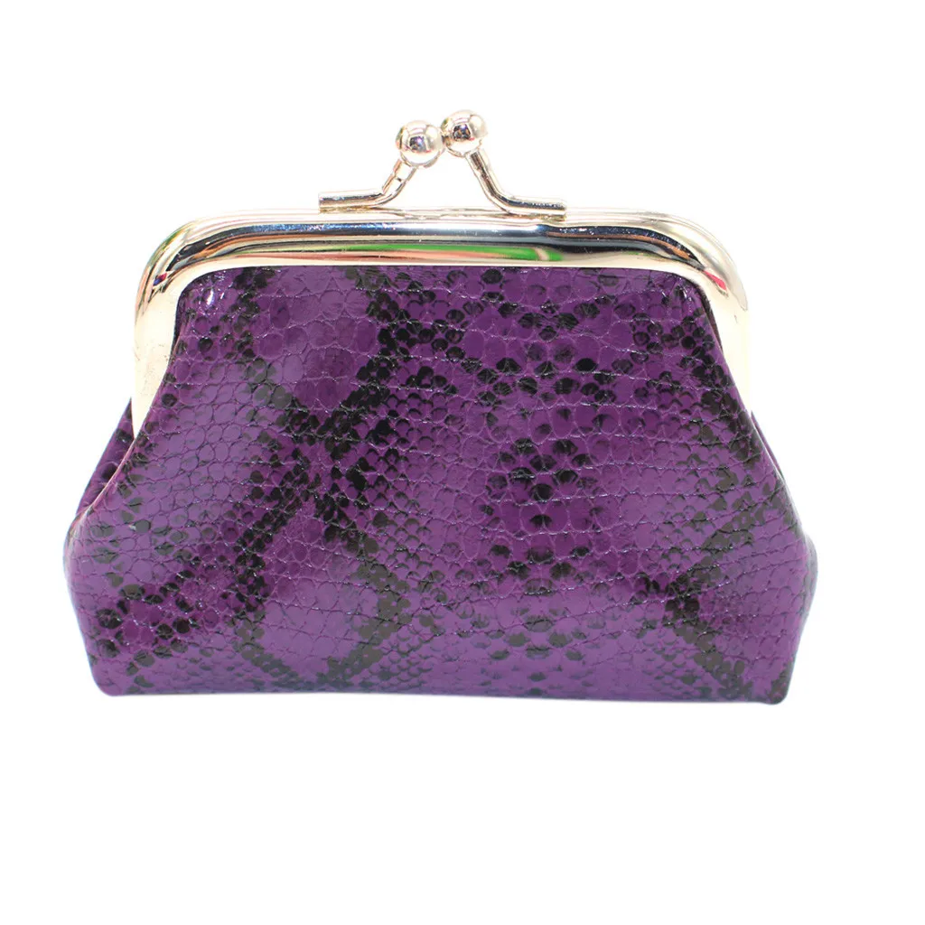 Leather Coin Purse for Women Snake Pattern Buckle Small Coin Purse Coin Bag Key Case Female Casual Coin Purse - Цвет: Purple