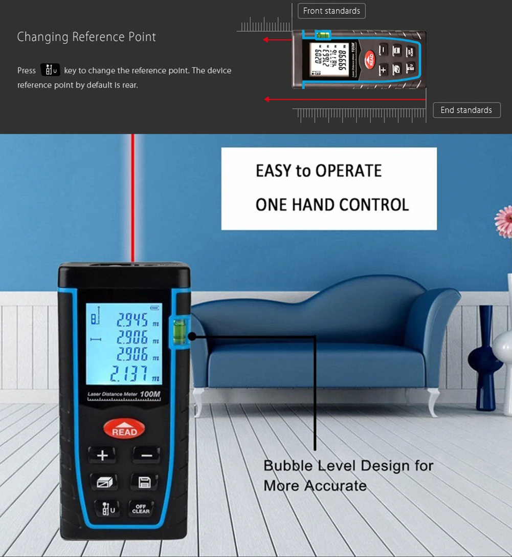 

Laser Distance Meter Measurement Tool 100M Rangefinder Trena Laser Tape Range Finder Build Measure Device Ruler Test Tool