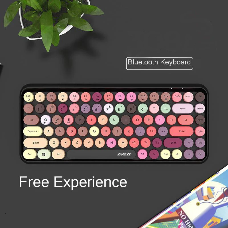 Kopen JellyComb Bluetooth Toetsenbord Retro Ronde Keycap Plastic Panel Kleurrijke Grens WaterproofMobile Telefoon Toetsenbord