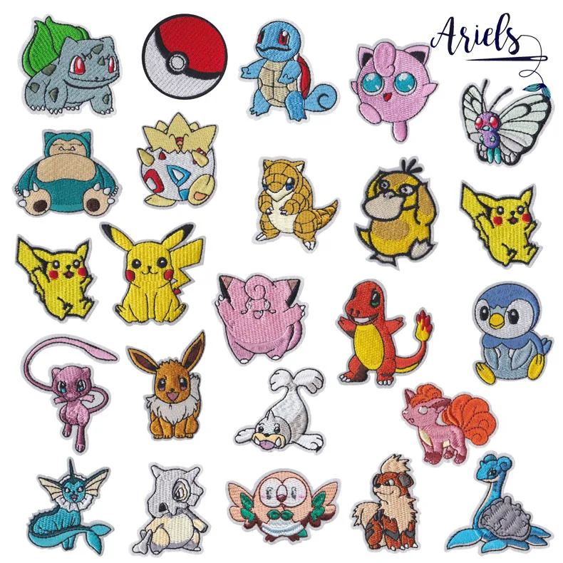 

1PCS Cute Pokemon Team logo iron on patches Movie Game Series Cosplay Costume Embroidered iron patches for clothing Animal Decor