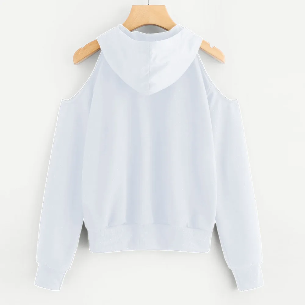JAYCOSIN Fashion Women Casual Simple Loose Off Shoulder Hooded Sweatshirt Long Sleeve Comfortable Soft Pure Color Blouse