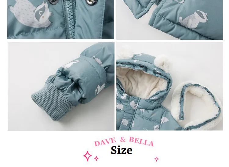 DBM11985 dave bella baby boys winter down jacket children 90% white duck down outerwear fashion print hooded zipper coat