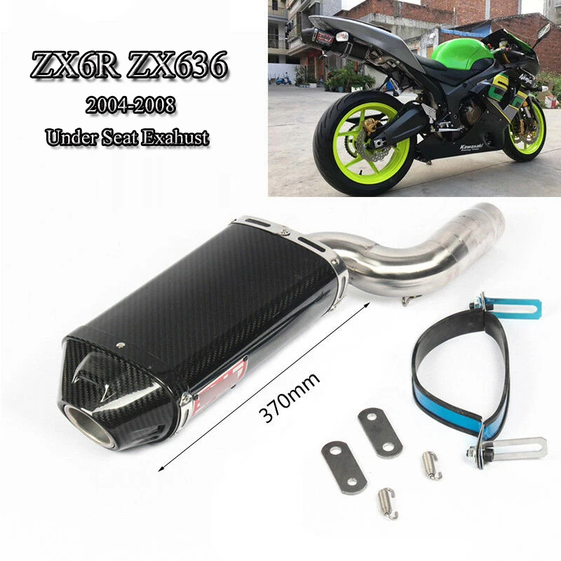 

Slip On For 2004-2008 Kawasaki Ninja ZX6R ZX636 Motorcycle Exhaust Pipe Mid LInk Pipe Carbon Fiber Muffler Tip Tube Under Seat