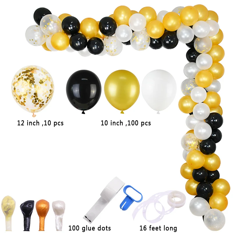 

113Pcs/set Black Gold Latex Balloons Arch Kit Confetti Latex Ballon Wedding Birthday Party Garland Baby Shower Backdrop Decor