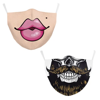 

Mouth Mask Adult Unisex Cartoon Face Breathable Cotton Windproof Anti-Dust Anti Pollution Reusable Masks Hiphop Harajuku 2pcs