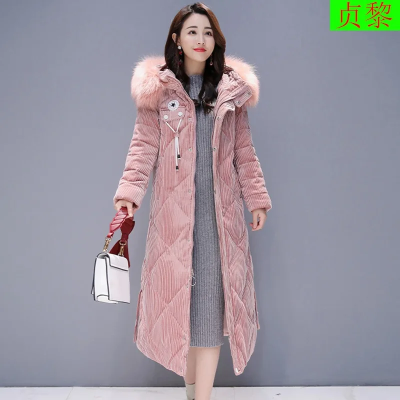 

Korean-style Long Thick Velvet Cotton-padded Clothes 2018 Winter New Style WOMEN'S Dress Long over-the-Knee Versatile down Jacke