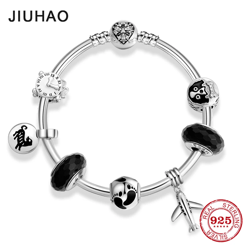 

925 Sterling Silver Original dog pet charms round Bead Bracelet For Women Snowflake heart Beads Charm Bracelets Bangles Jewelry