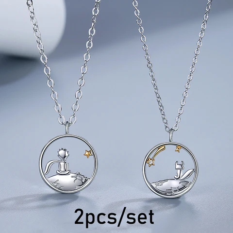 Necklaces Set Prince Little Fox Pendant Titanium Steel Glossy Chain Necklace Valentine's Day Anniversary Jewelry Gift