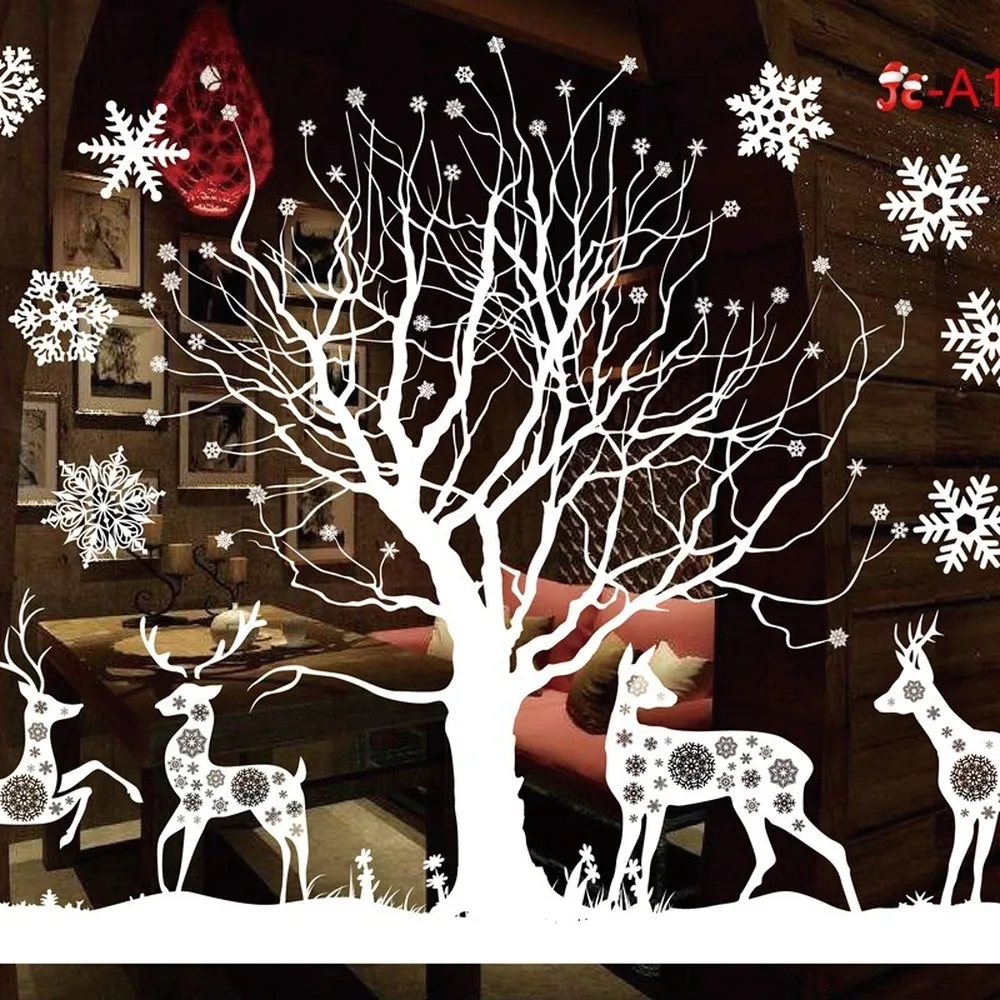 Белые рождественские наклейки съемные без клея статическое электричество