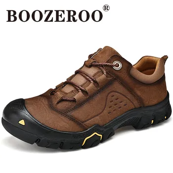 

BOOZEROO Men's New Outdoor Hiking Shoes High Quality Casual Leather Waterproof Non-slip Shoes Leather Men's Shoes