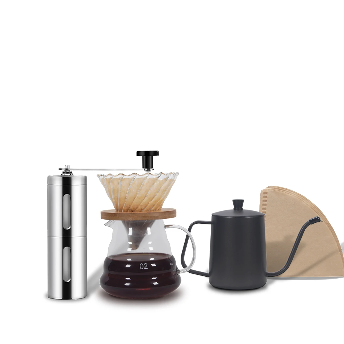 US $44.05 500ml V60 Coffee Dripper Set Coffee Filter Paper Glass Coffee Pot With Coffee Scale Mini Grinder 2020 New Household FourPiece