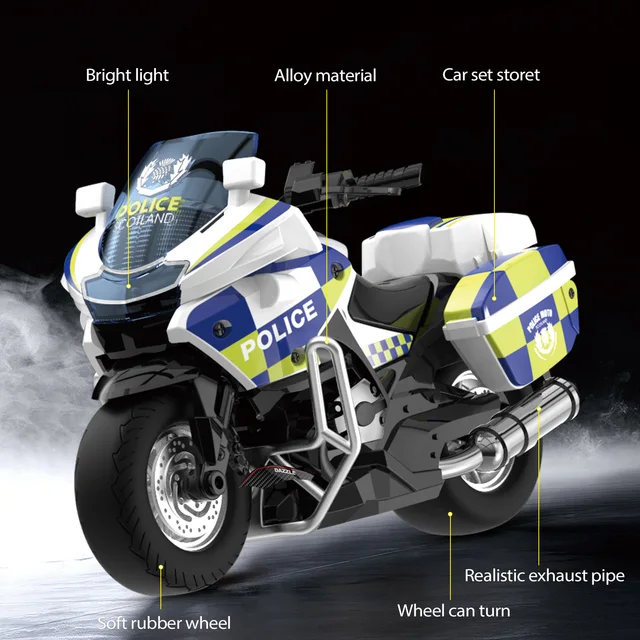 1:14 Motorcycle model Die-casting motorcycle music Police Die Cast Vehicles Collectible Pull Back Car Toys Boy Gift 2