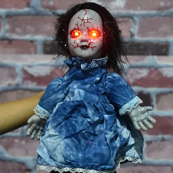 

Halloween Props Ghost Doll Electric Walking Doll Toys With Shinning Eyes For Horror Halloween Decoration Party Kids Gift 34cm