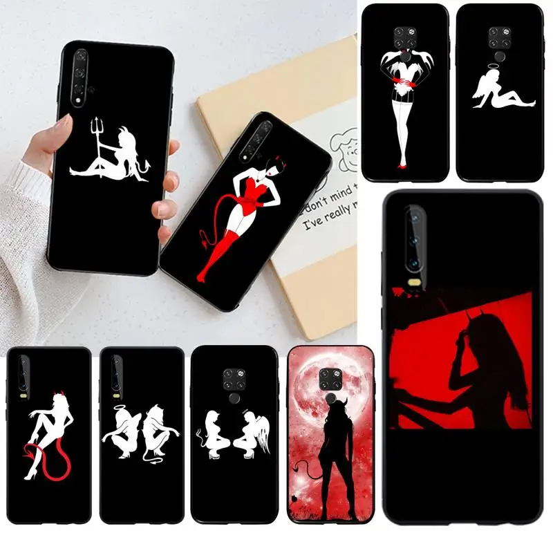 CUTEWANAN Angel Devil сексуальный черный мягкий чехол для телефона Huawei P40 P30 P20 lite Pro Mate 20 P Smart