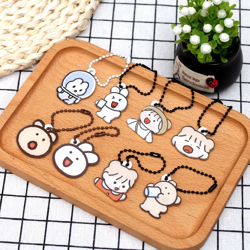 Cute Girl Cartoon Acrylic Keychain Lovely Rabbit Bear Happy Key Chain Children Boy Mini Bag Pendant Accessories Keyring | Украшения и