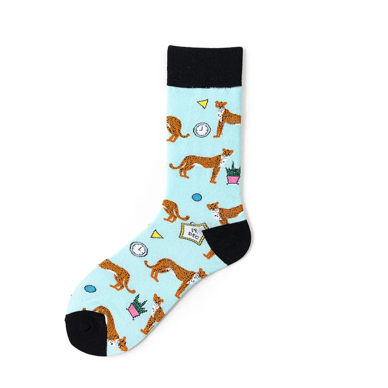 1 пара зимних забавных носков унисекс для мужчин и женщин хлопковые спортивные носки с фруктами, животными, оленями, леопардом, медведем, арбузом, гамбургером - Цвет: C