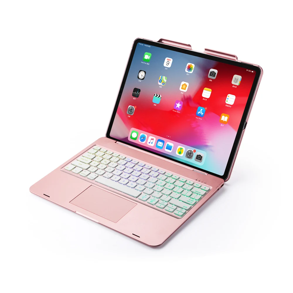 Для iPad Pro 12,9 Беспроводная подсветка Bluetooth русский/испанский/иврит трекпад для клавиатуры чехол крышка Встроенный карандаш держатель
