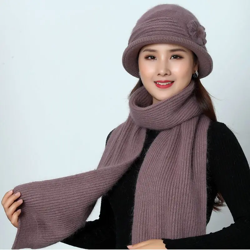 New Winter Brand Hats for Women Knitted Beanie Hat Cap For Female Rabbit Hat Scarf Warmer Balaclava Knitted Hat Mother's Gift