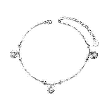 

1pc 925 Sterling Silver Ball Charm Anklet, Carved with S925