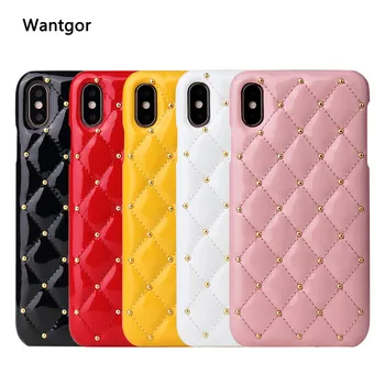 

Luxury Soft patent leather Phone Case For iPhone 6 6S 7 8 Plus X XR Rivets Cover shell For iPhone XS 11 Pro Max coque funda