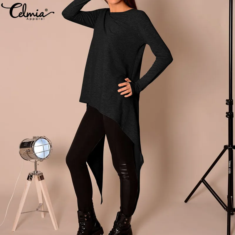Celmia 2019 Women Vintage Long Sleeve Blouse Ladies Back Split Tunic Tops Casual Loose O-Neck Shirt Plus Size Irregular Vestidos Celmia 2019 Women Vintage Long Sleeve Blouse Ladies Back Split Tunic Tops Casual Loose O-Neck Shirt Plus Size Irregular Vestidos