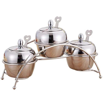 

Storage Spice Jar Set ,Stainless Steel Spice Jars Set,Seasoning Containers with 3 Jars,3 Serving Spoons Includes Space-Saving Sp