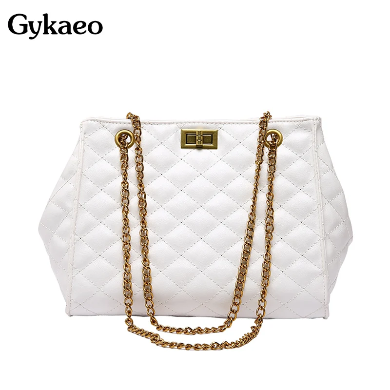 

Gykaeo Luxury Handbags Women Bags Designer Chains Tote Bag Ladies Soft Leather Plaid Shoulder Bags for Women Handbag Sac A Main