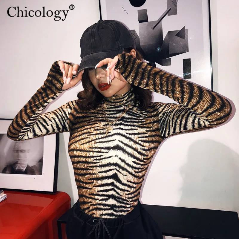 Соблазнительное боди Chicology с тигровым узором Женское длинным рукавом лето осень
