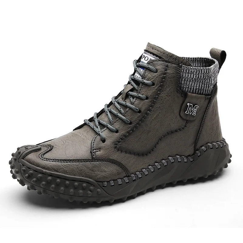 Classic Winter Men's Boots Leather Plush Warm Men's Snow Boots Waterproof Outdoor Roman Work Boots Men's Motorcycle Boots