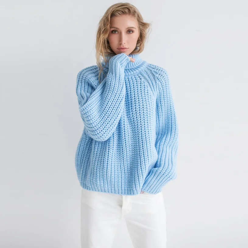 

Autumn Winter New Women's Turtleneck Sweater Knitted Pullovers Long Sleeve Solid Color Loose Elastic Sweater Jumper Truien Dames