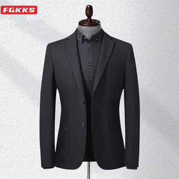 

FGKKS Men Casual Blazers Fashion Wedding Men's Solid Color Vintage Tuxedo Suit Jacket Slim Fit Blazers Male