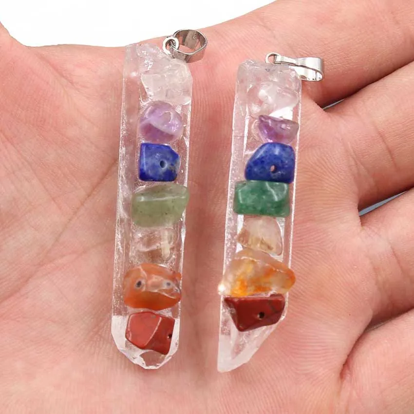 YJXP 7 Чакр бусины Подвески Ожерелья Рейки Исцеление Природный кристалл колонна