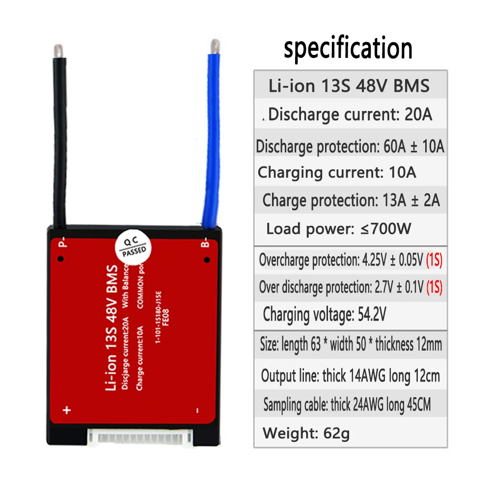 Battery Protection Circuit Board LiitoKala Li-ion 13S 48V 20A 18650 PCM battery protection board BMS PCM with balanced lithiumion lithium battery module