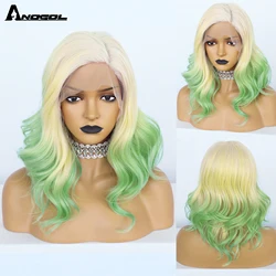 ANOGOL 13x1 Ombre Green Lace Front Wig High Temperature Fiber Short Hair Heat Resistant Synthetic Hightlight Wigs forBlack Women