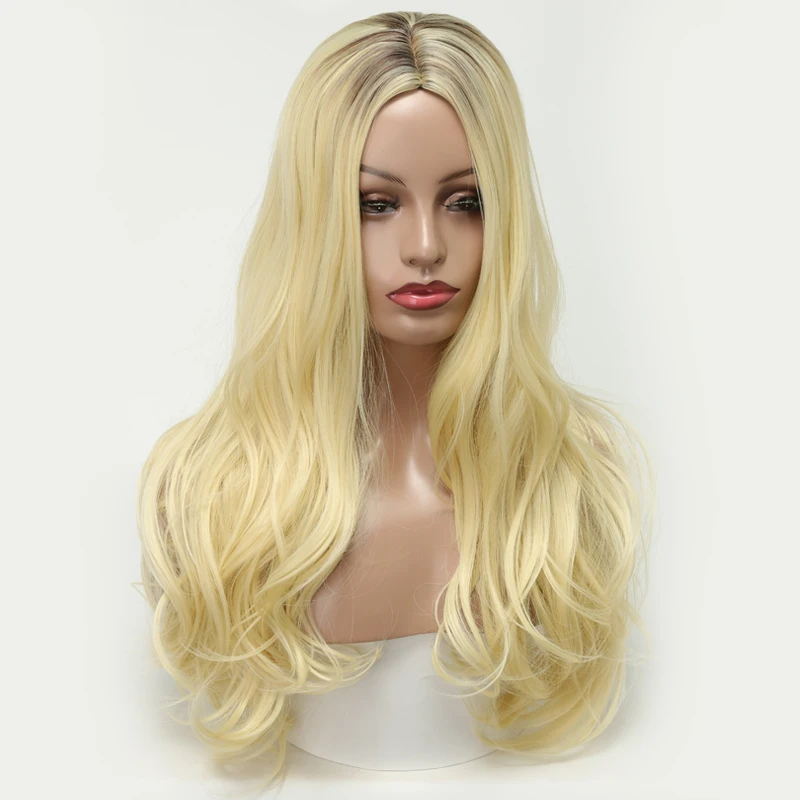 XINRAN блонд синтетический парик волна средняя часть Термостойкое волокно для черных женщин Косплей длинный парик